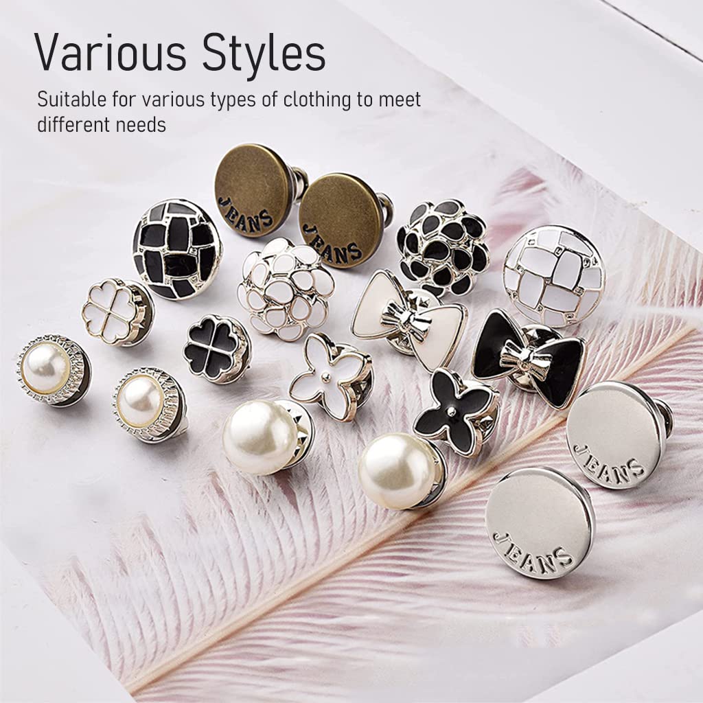 SANNIDHI 18pcs Pants Jeans Button Pins Metal Buttons Instant Pin Button Assorted Cover Up Buttons No Sew Jeans Waist Adjuster SANNIDHI 18pcs Pants Jeans Button Pins Metal Buttons Instant Pin Button Assorted Cover Up Buttons No Sew Jeans Waist Adjuster